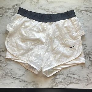 White Nike spandex shorts, black band, and white cover. Nondetachable. Size S